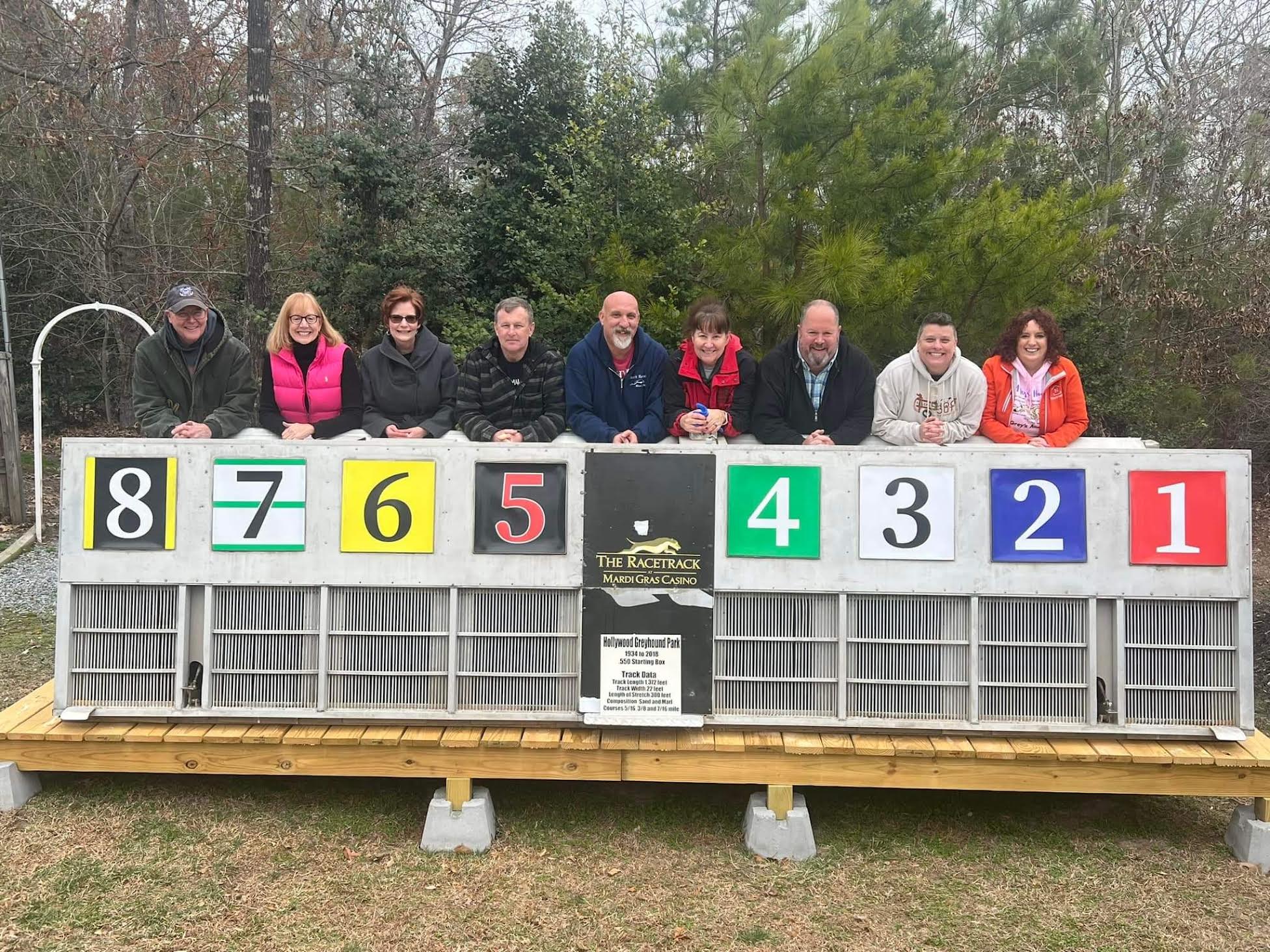 JRG team with the Hollywood Greyhound Park starting box